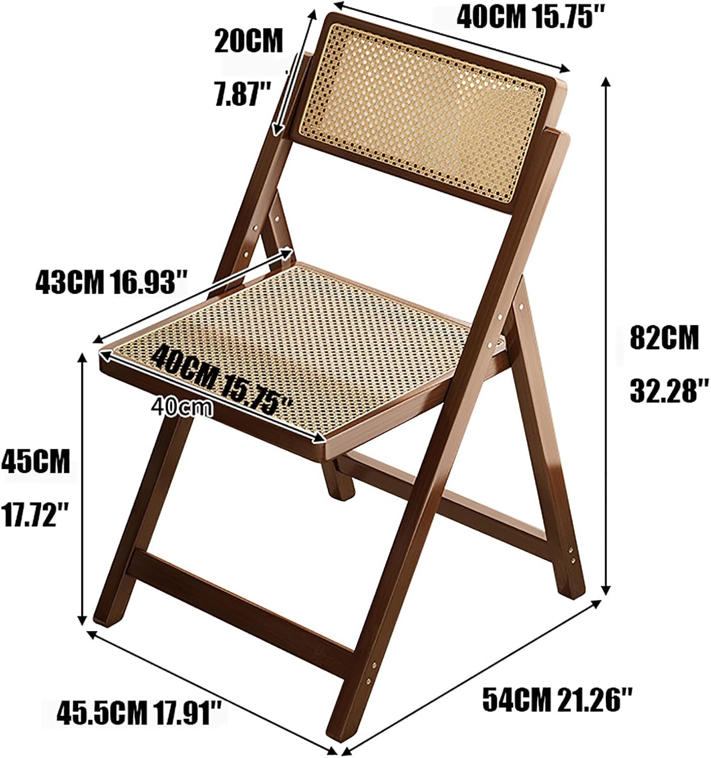 Folding Rattan Dining Chair, Portable Kitchen Balcony Seating - Image 2