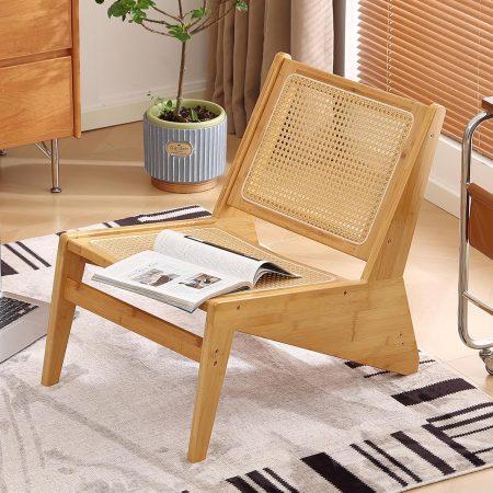 Mid Century Rattan Accent Chair, Woven Cane Backrest