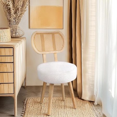 Rattan Upholstered Dining Chair, Wooden Accent Chair for Home
