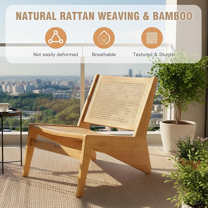 Mid Century Rattan Accent Chair, Woven Cane Backrest - Image 2