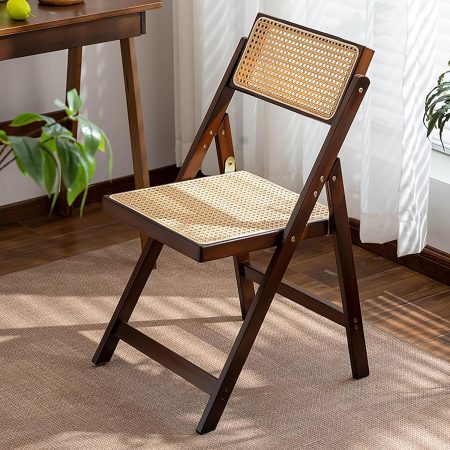 Folding Rattan Dining Chair, Portable Kitchen Balcony Seating