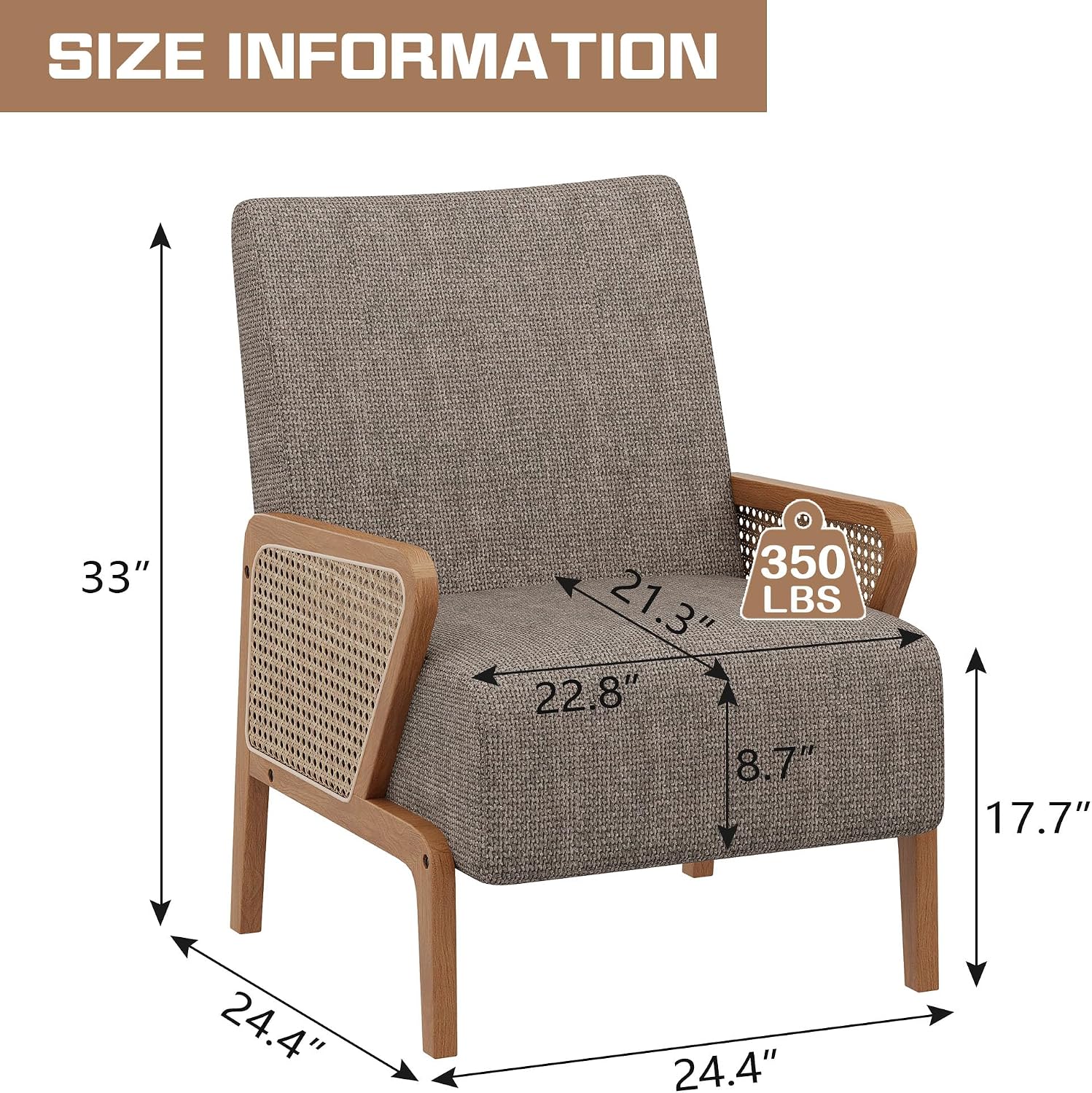 Upholstered Rattan Accent Chair, Fabric Lounge Seating for Home - Image 2