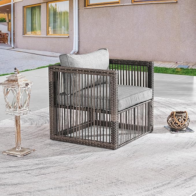 Outdoor Rattan Sofa Chair, Cushioned Seating for Balcony Garden - Image 2